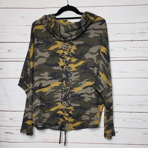 Ariella Camouflage Cowl Neck Hooded Top - Picture 2 of 12